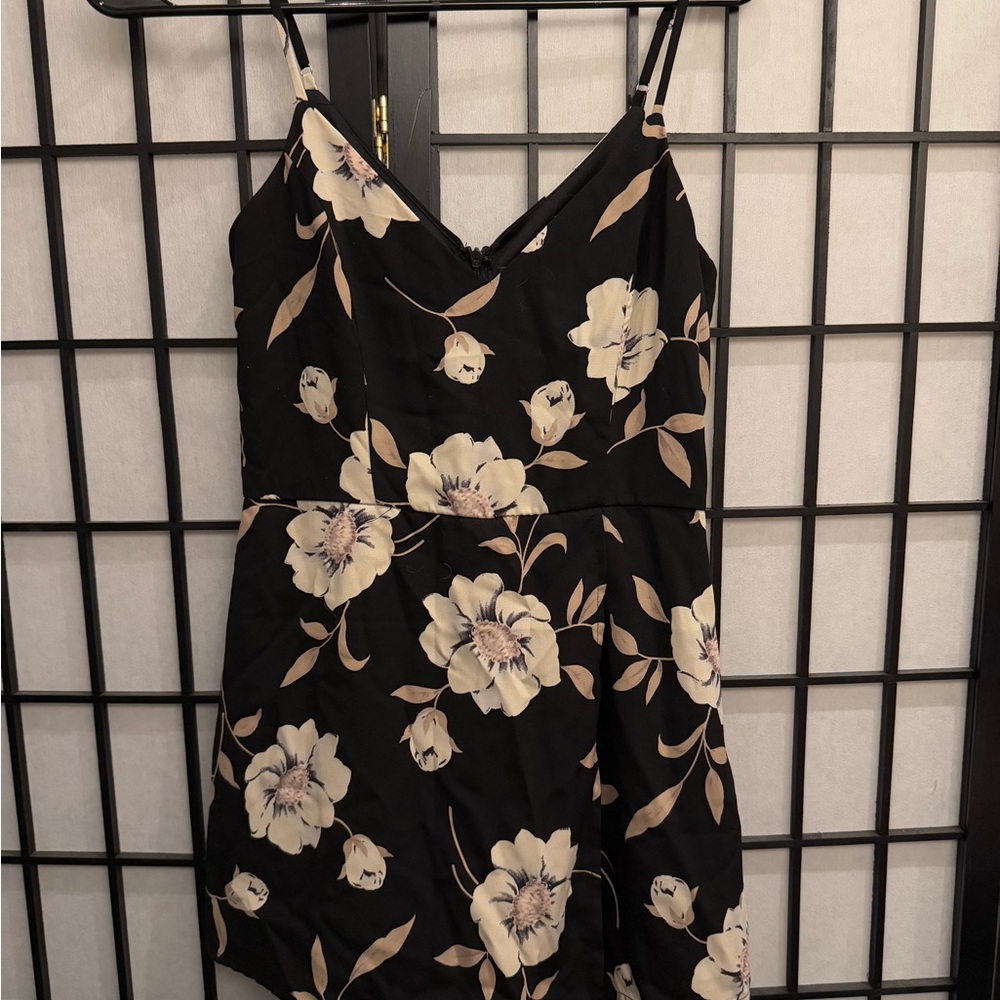 Lulus XS Floral Black/Tan Romper - worn once!